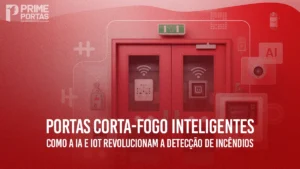 Portas corta-fogo inteligentes com sensores IoT e tecnologia de inteligência artificial em edifício moderno