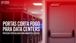 Portas corta-fogo para data centers de alta segurança instalada na entrada de um corredor de servidores.