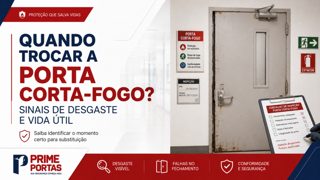técnico inspecionando quando trocar a porta corta-fogo com desgaste e ferrugem